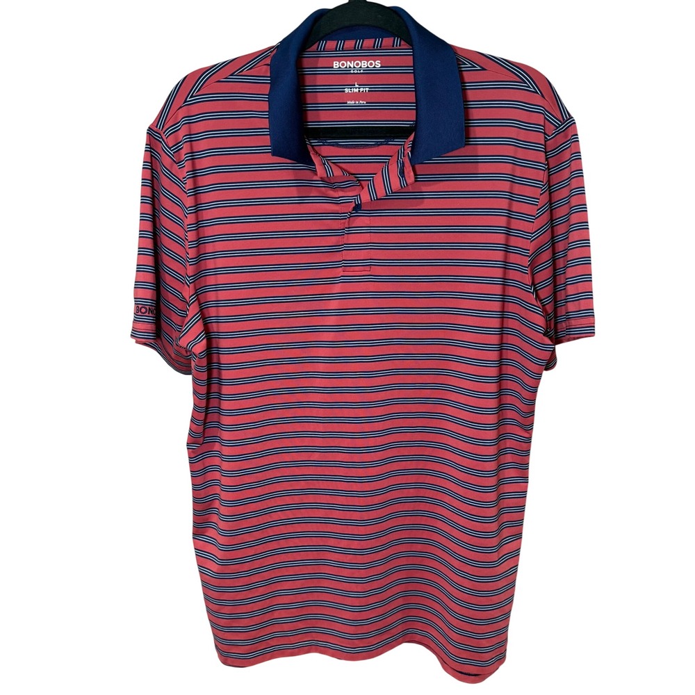 Bonobos Slim Fit Short Sleeve Polo Golf‎ Striped Red Blue Size Large